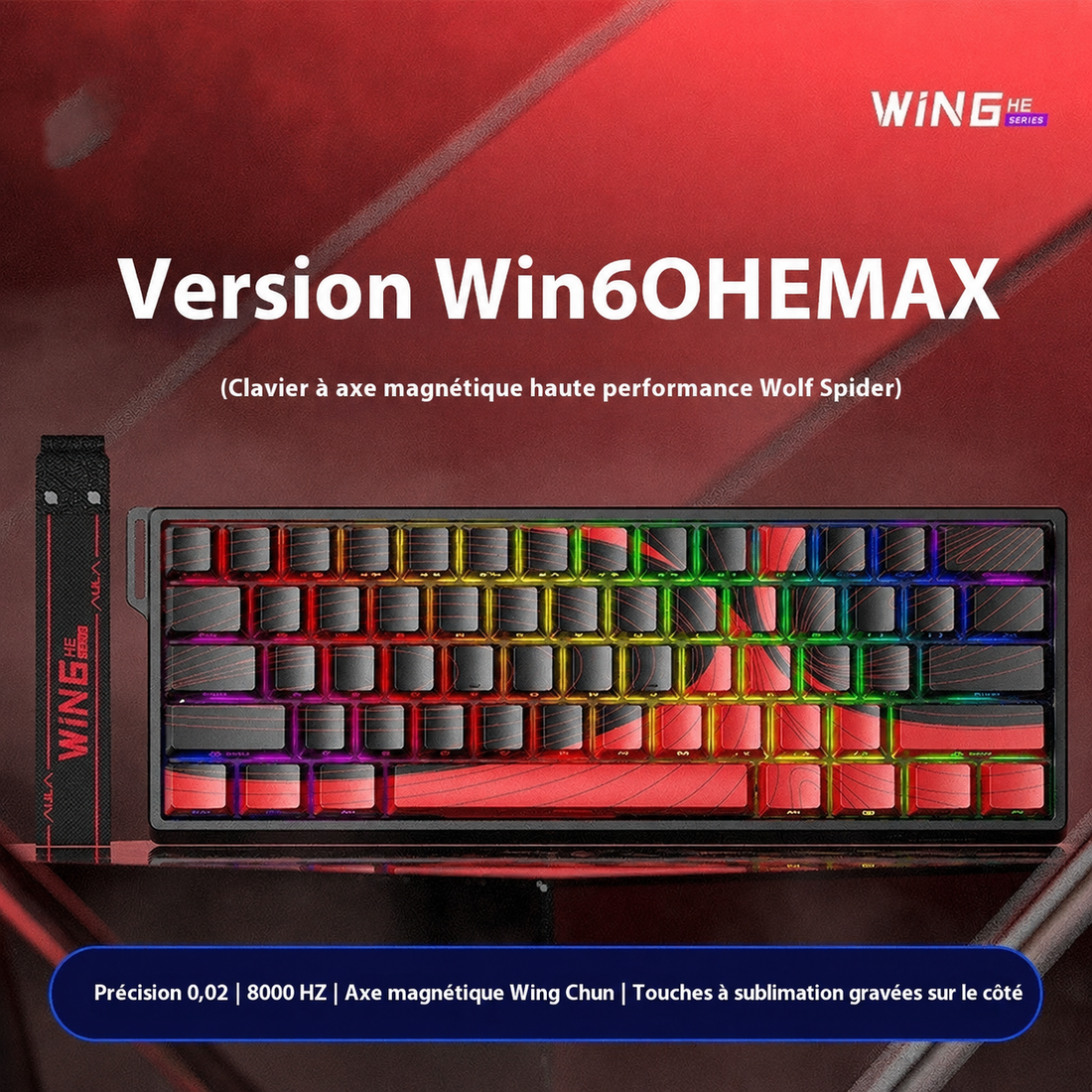 Clavier gaming magnétique Wolf Spider WiN HE MAX rouge RGB