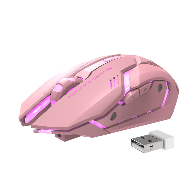 Souris gaming sans fil silencieuse T1, coloris noir, blanc et rose