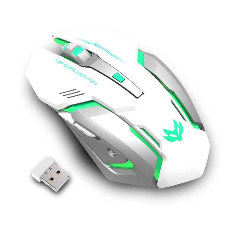 Souris gaming sans fil silencieuse T1, coloris noir, blanc et rose