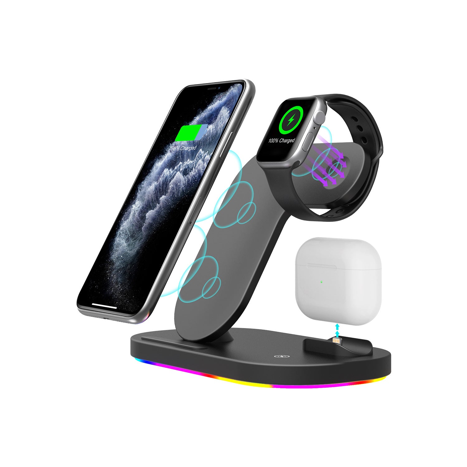 Station de charge sans fil pliable 3-en-1 pour iPhone, Apple Watch et AirPods