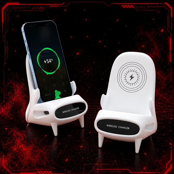 Support téléphone de bureau en forme de mini chaise avec chargeur sans fil 10W