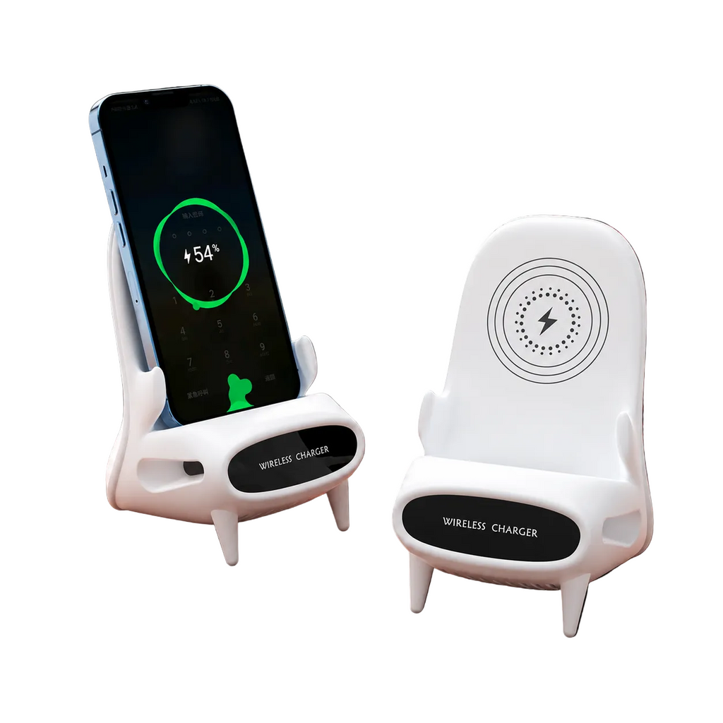 Support téléphone de bureau en forme de mini chaise avec chargeur sans fil 10W