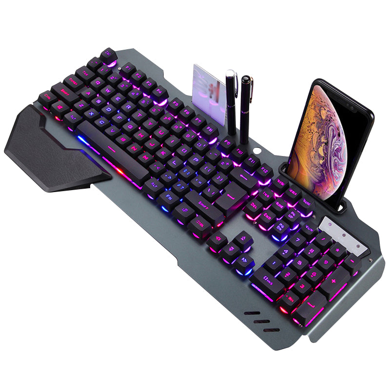 Clavier gaming filaire ergonomique RGB avec support téléphone intégré