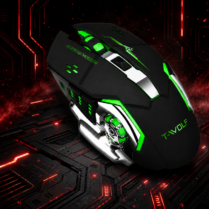 Souris gaming sans fil 2400 DPI rétroéclairée ergonomique à 6 boutons