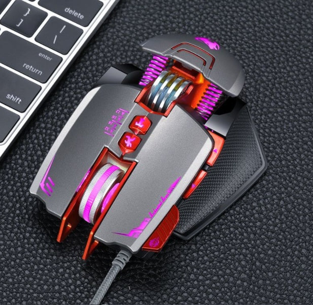Souris gaming filaire Thunder Wolf V9 2500 DPI avec éclairage RGB et poids réglable