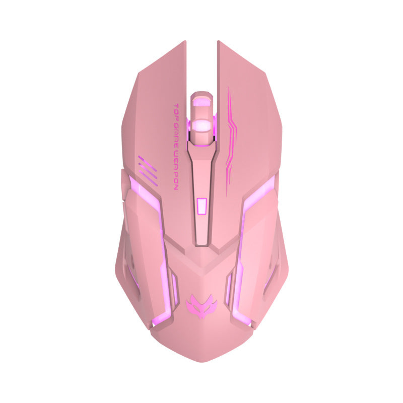 Souris gaming sans fil silencieuse T1, coloris noir, blanc et rose