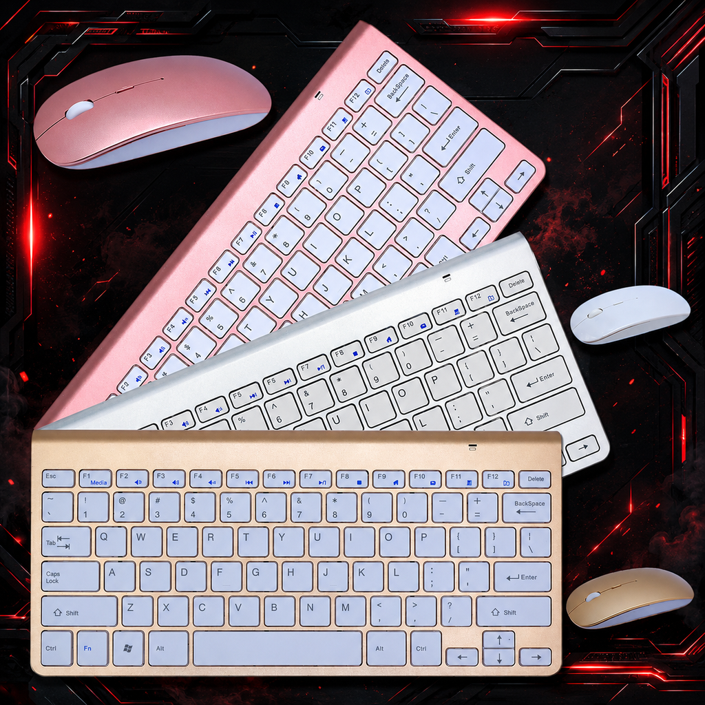 Combo clavier et souris sans fil mini portable 2,4 GHz, coloris or, argent et rose