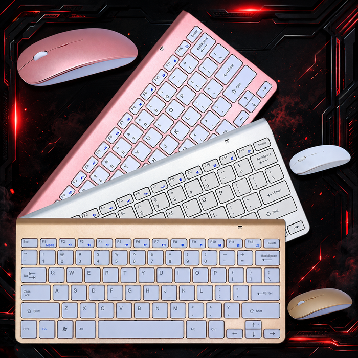 Combo clavier et souris sans fil mini portable 2,4 GHz, coloris or, argent et rose