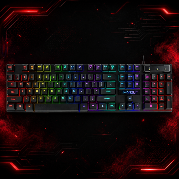 Clavier gaming filaire T20 noir avec rétroéclairage RGB multicolore