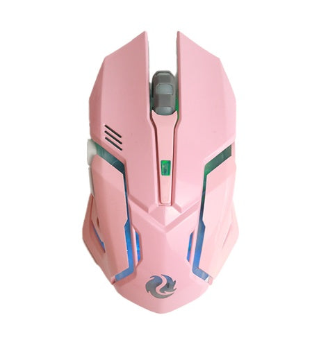 Souris gaming sans fil silencieuse T1, coloris noir, blanc et rose