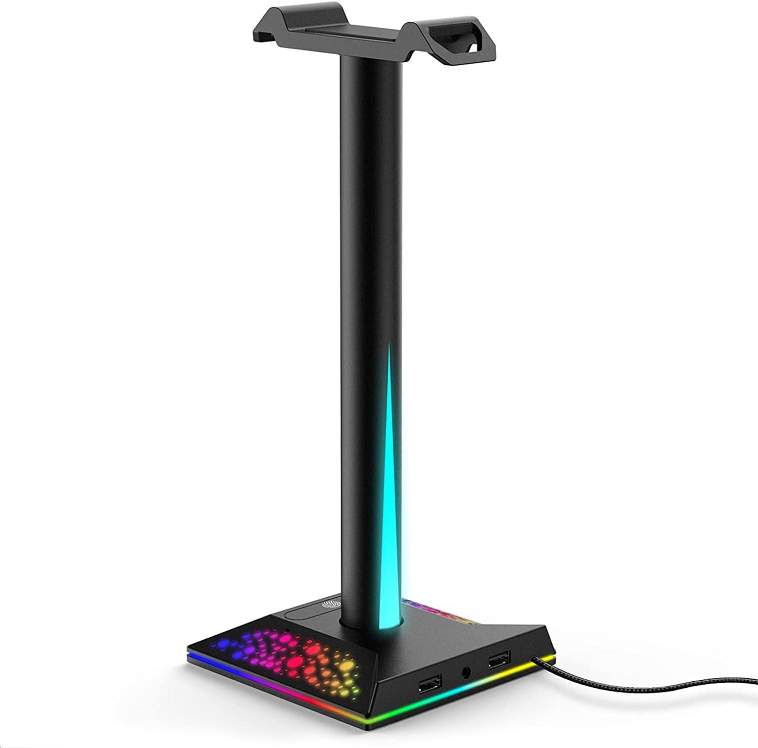 Support casque gaming RGB avec éclairage ambiant et double port USB