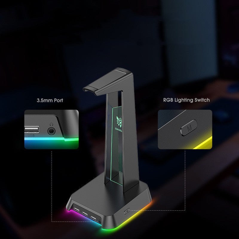 Support casque gaming RGB ST2 avec base LED détachable et ports USB