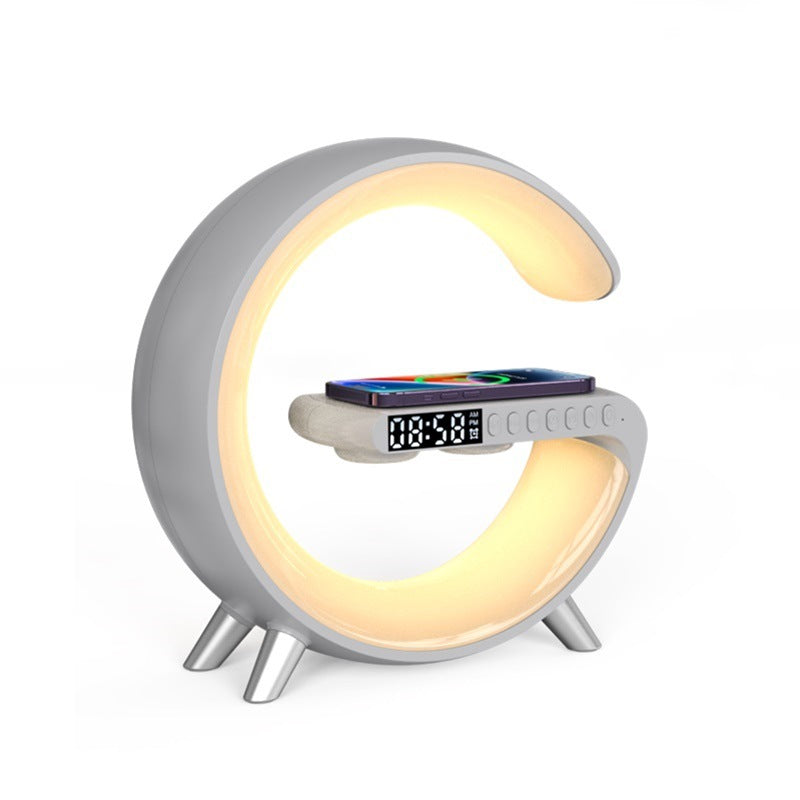 Lampe d'ambiance LED connectée en forme de G avec enceinte Bluetooth et chargeur sans fil