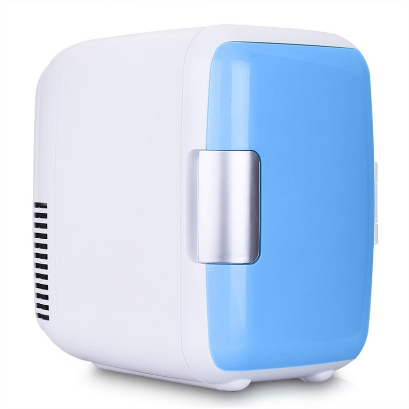 Mini frigo compact 4 litres chaud et froid pour voiture, coloris bleu, rose et blanc