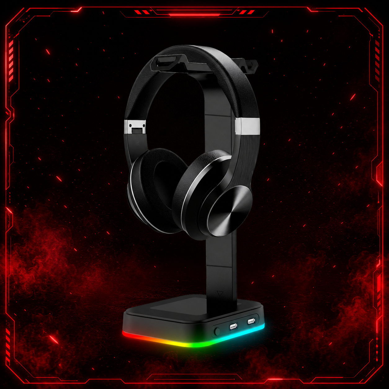 Support casque gaming RGB 2-en-1 avec multiprise USB intégrée