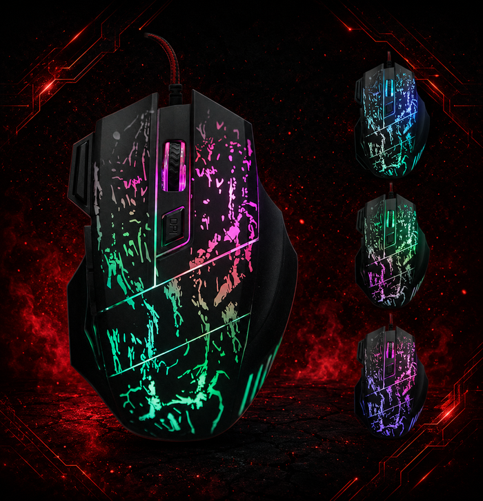 Souris gaming filaire au design transparent ultra-fin avec éclairage LED