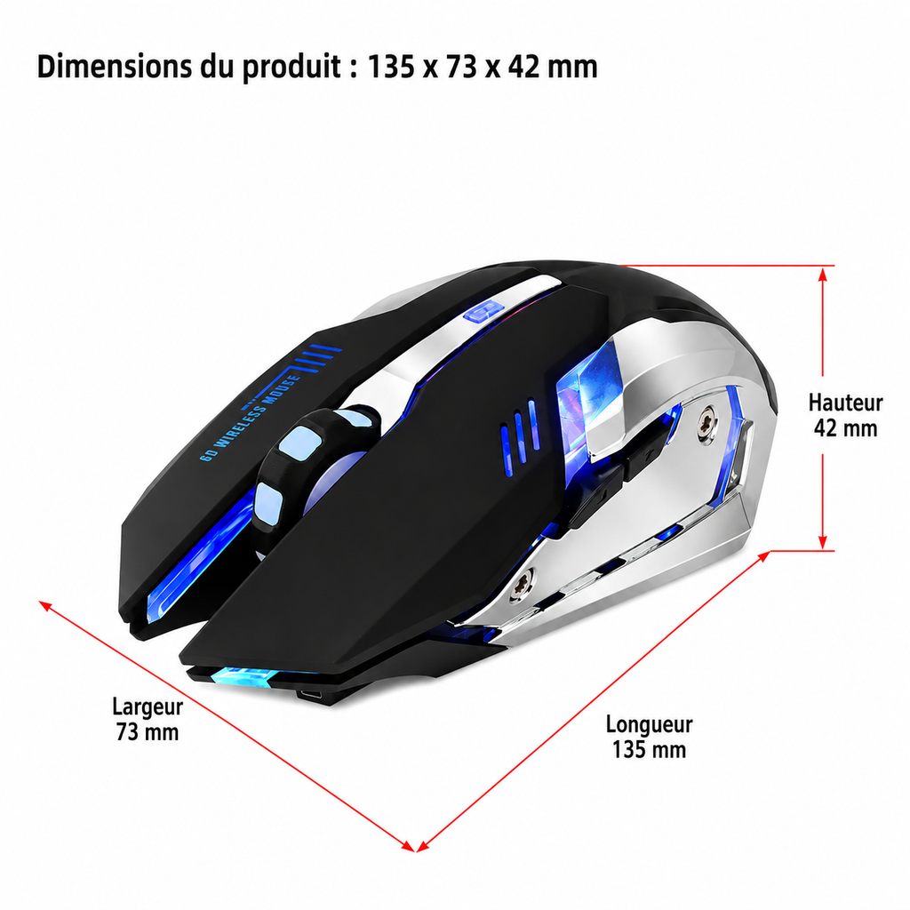 Souris gaming sans fil HXSJ RGB connexion 2,4 GHz
