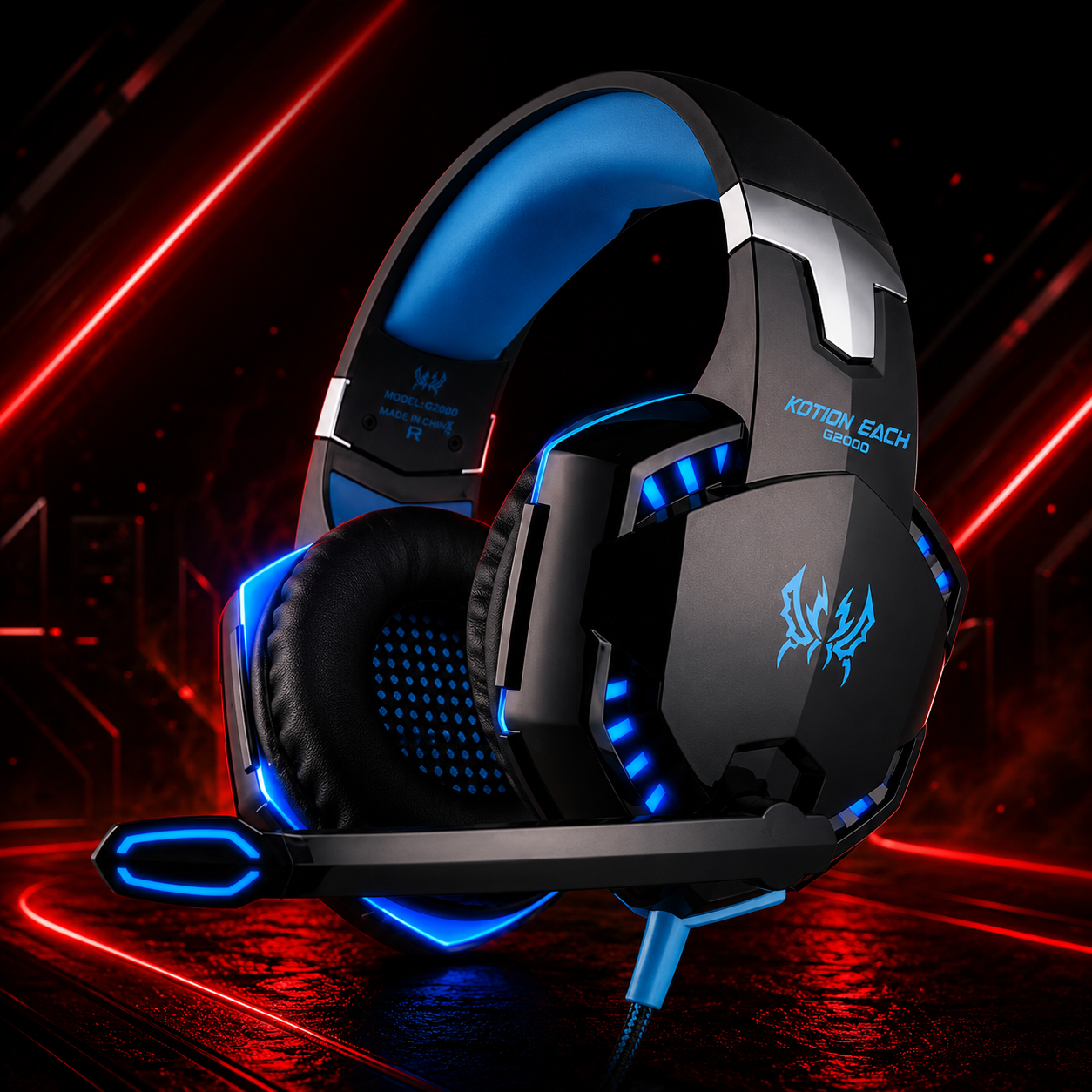 Casque gaming filaire son surround avec micro et éclairage LED rouge