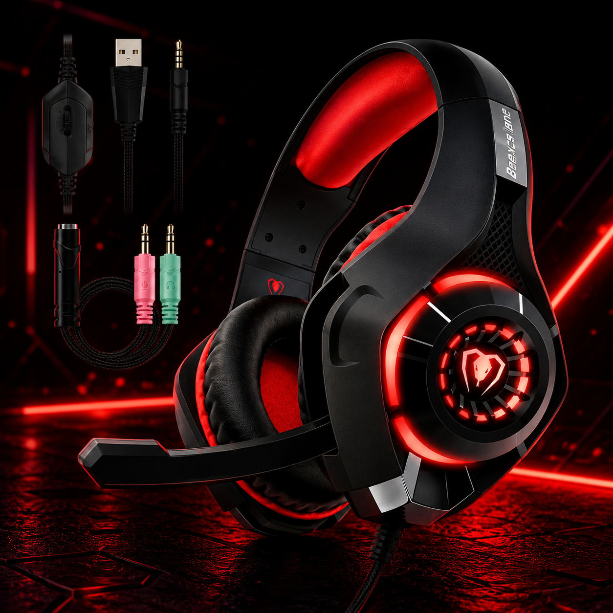 Casque gaming stéréo avec micro et éclairage LED pour PS4 et PC