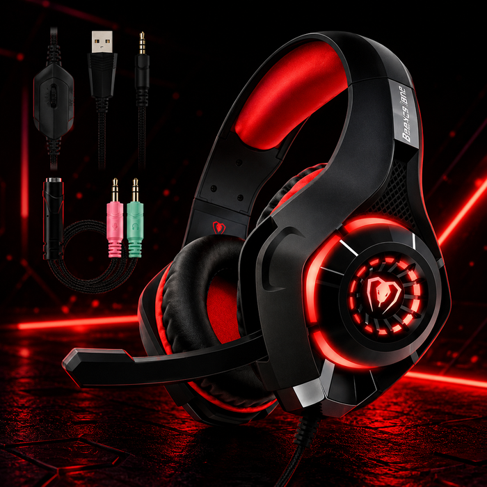 Casque gaming stéréo avec micro et éclairage LED pour PS4 et PC