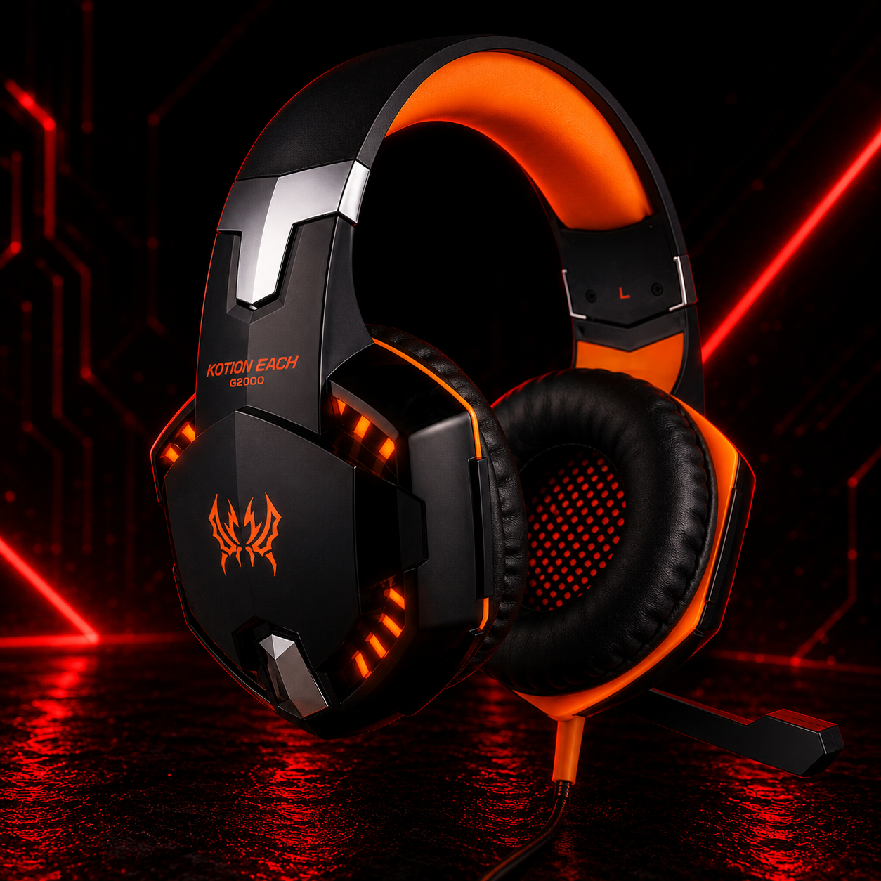 Casque gaming filaire son surround avec micro et éclairage LED rouge