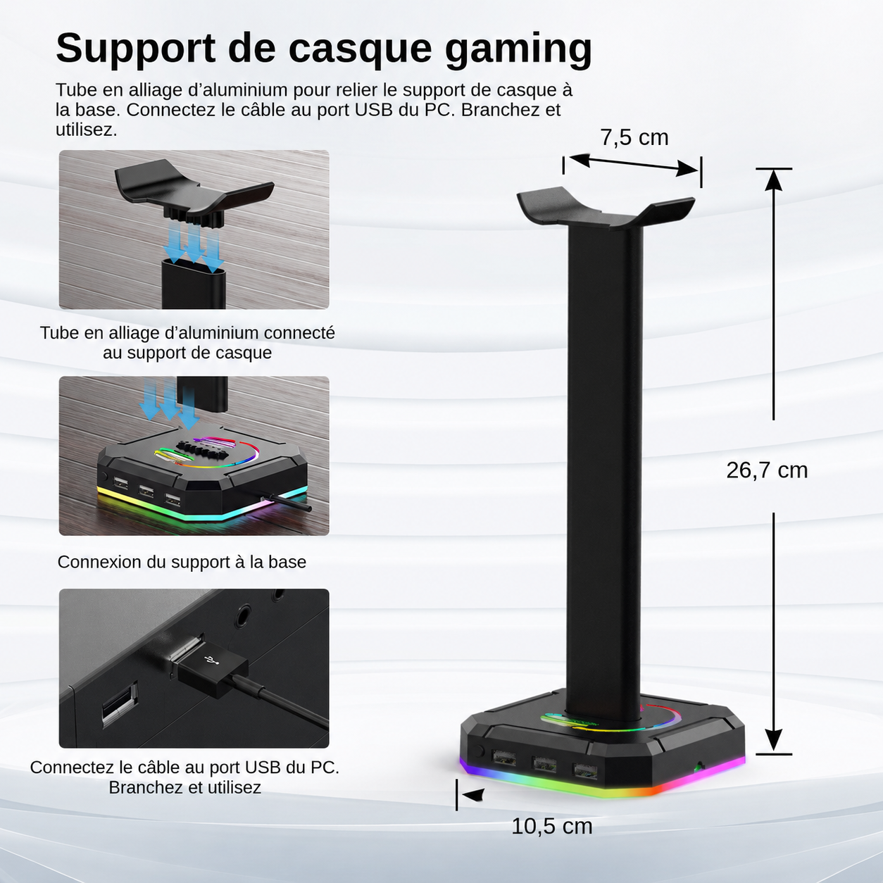Support casque gaming RGB ZUOYA au design e-sport avec éclairage ambiant