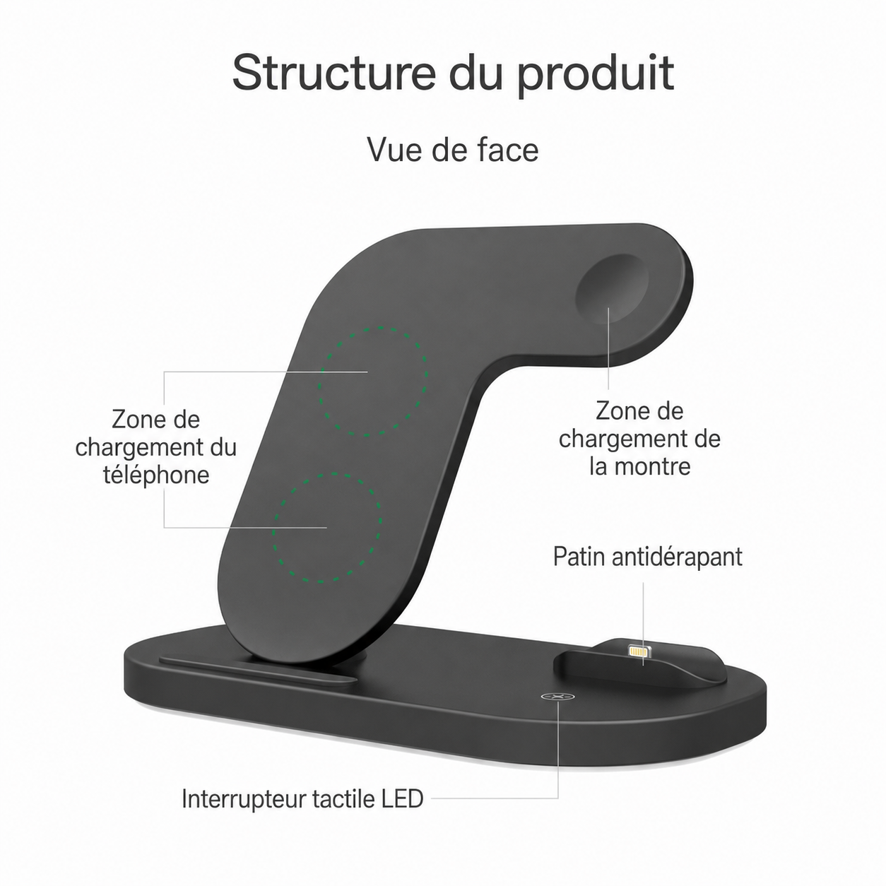Station de charge sans fil pliable 3-en-1 pour iPhone, Apple Watch et AirPods