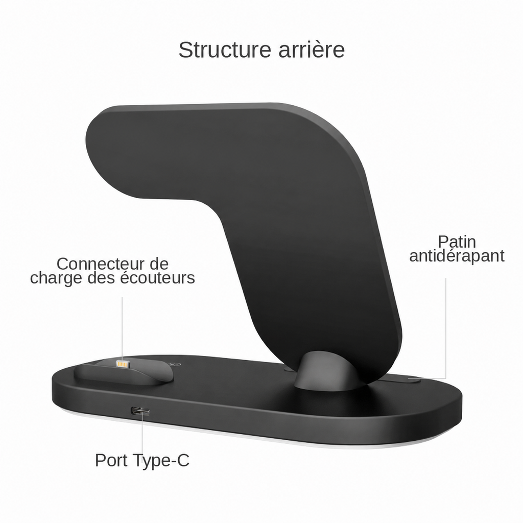 Station de charge sans fil pliable 3-en-1 pour iPhone, Apple Watch et AirPods