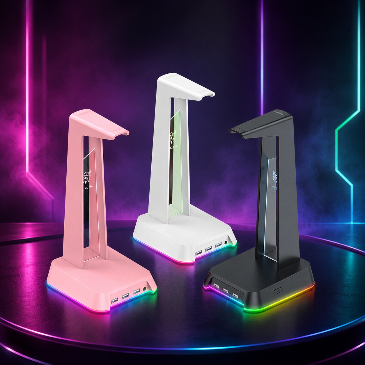 Support casque gaming RGB ST2 avec base LED détachable et ports USB