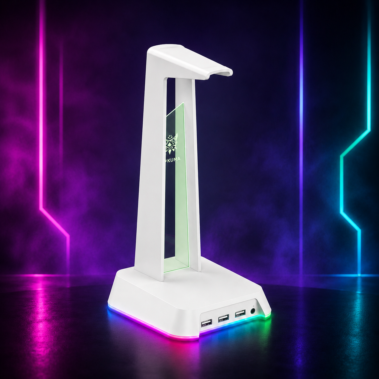 Support casque gaming RGB ST2 avec base LED détachable et ports USB