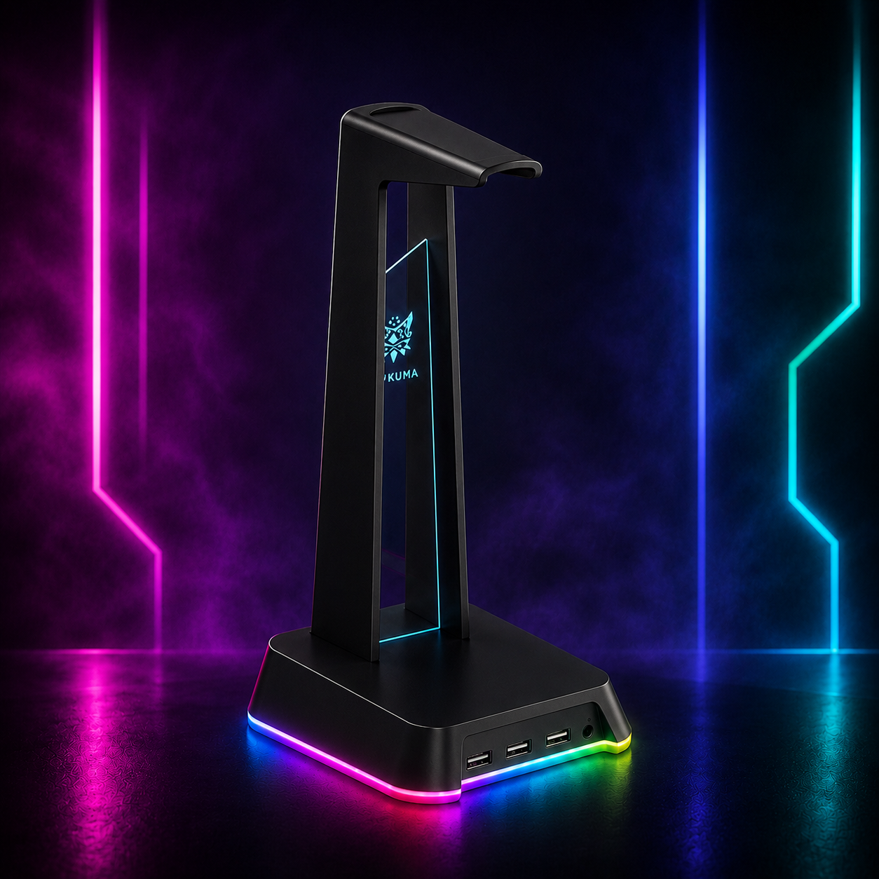 Support casque gaming RGB ST2 avec base LED détachable et ports USB