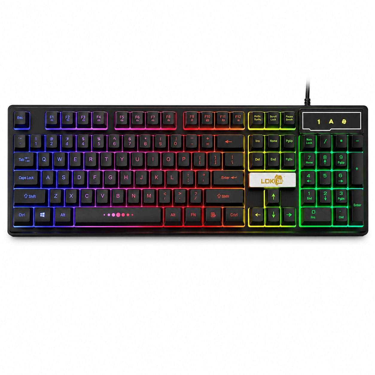 Clavier gaming filaire lumineux à câble USB, coloris blanc et noir