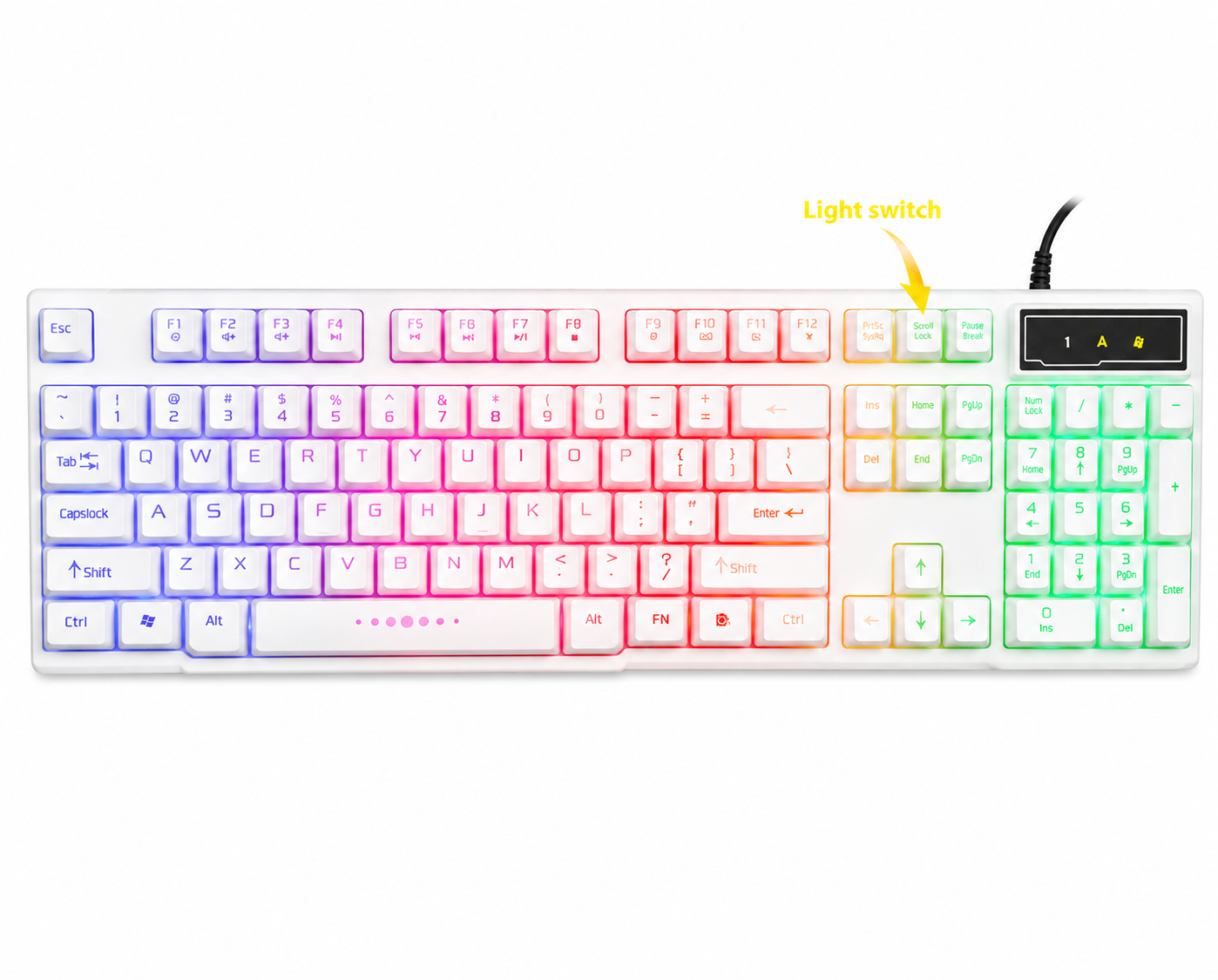 Clavier gaming filaire lumineux à câble USB, coloris blanc et noir