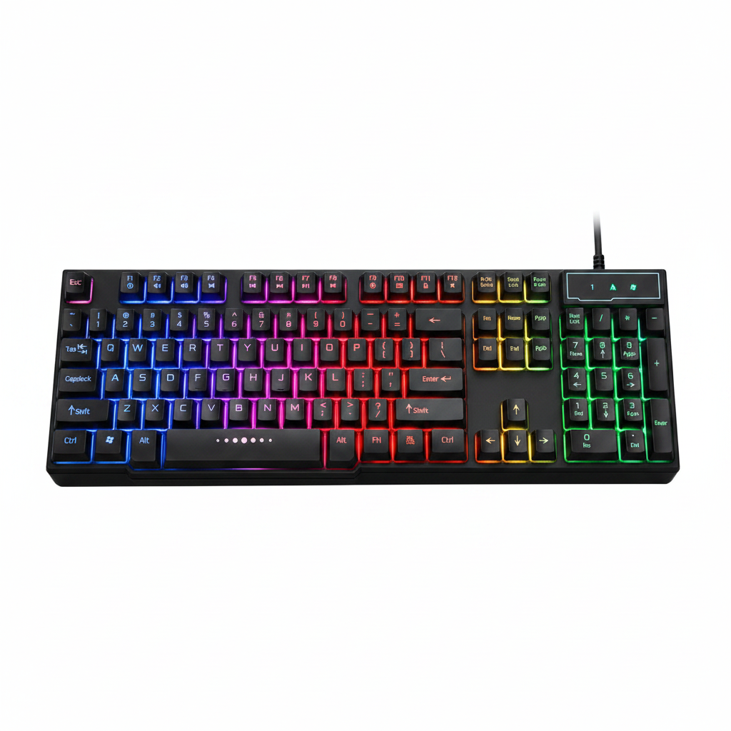 Clavier gaming filaire lumineux à câble USB, coloris blanc et noir