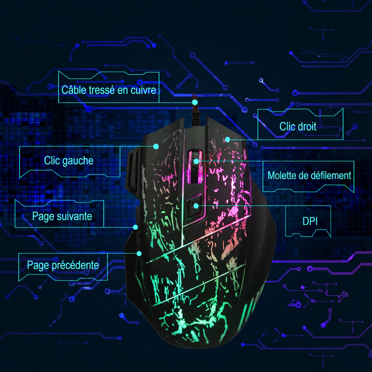 Souris gaming filaire au design transparent ultra-fin avec éclairage LED