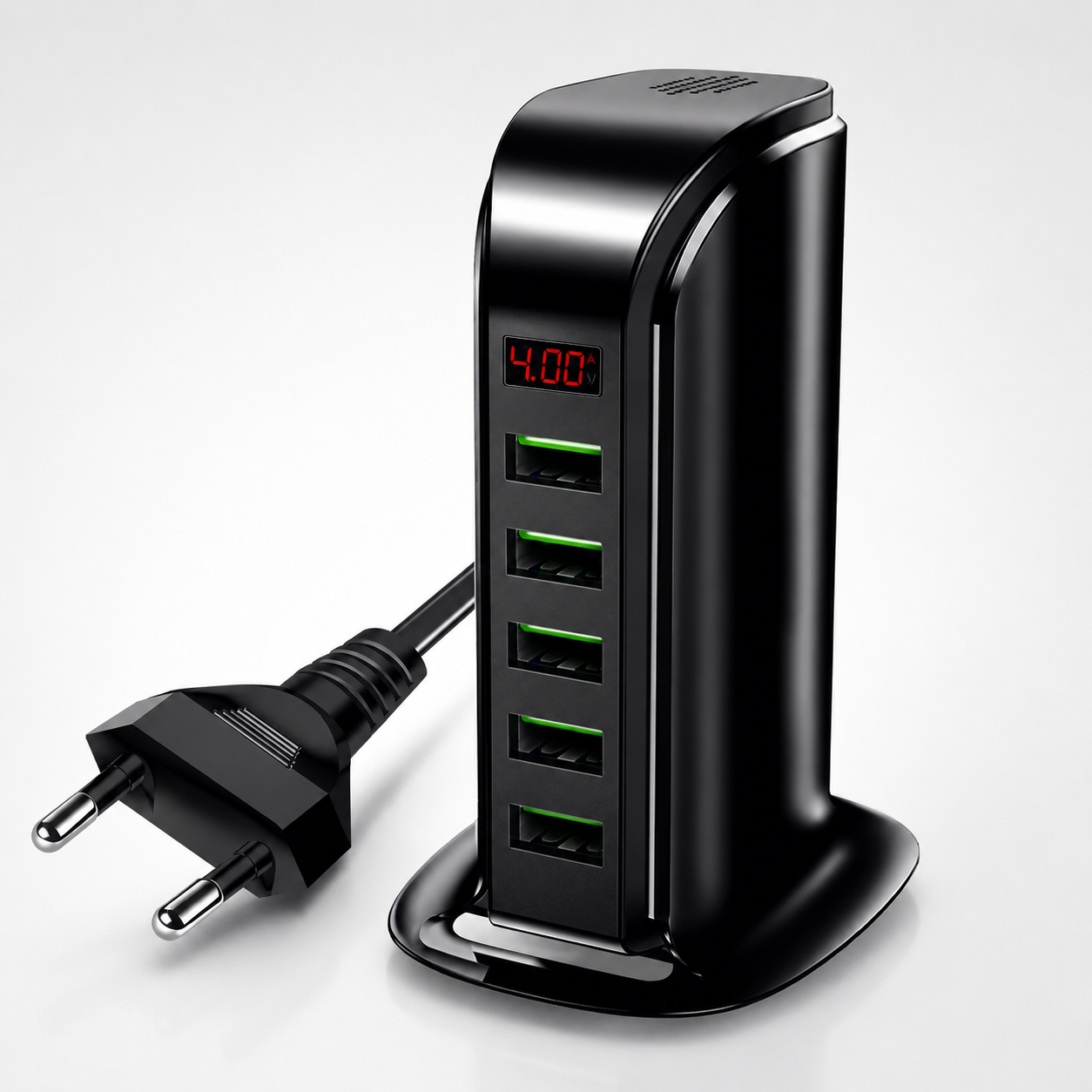 Chargeur USB 5 ports avec écran digital affichant l'intensité de charge