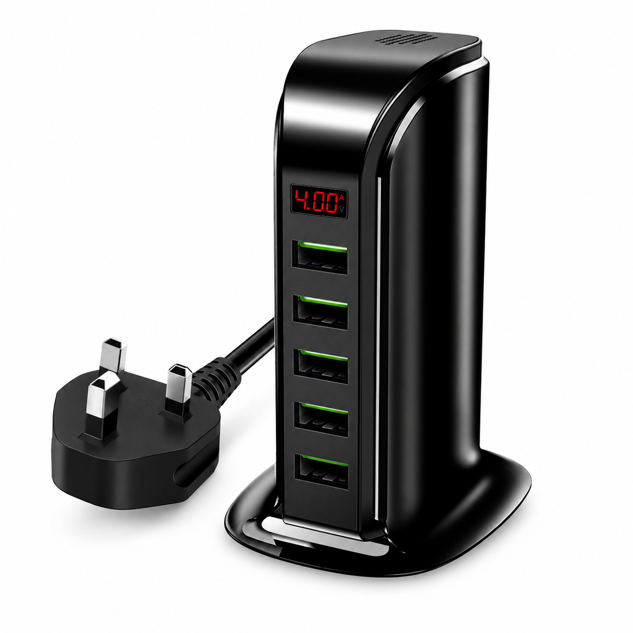 Chargeur USB 5 ports avec écran digital affichant l'intensité de charge