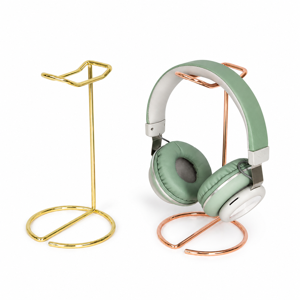 Support casque gaming en métal finition or rose élégant