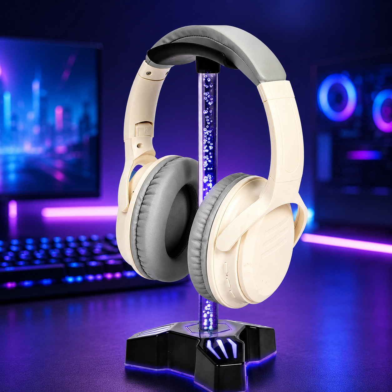 Support casque gaming RGB en forme de tête avec éclairage respirant