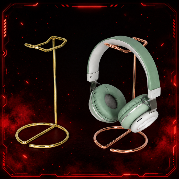 Support casque gaming en métal finition or rose élégant