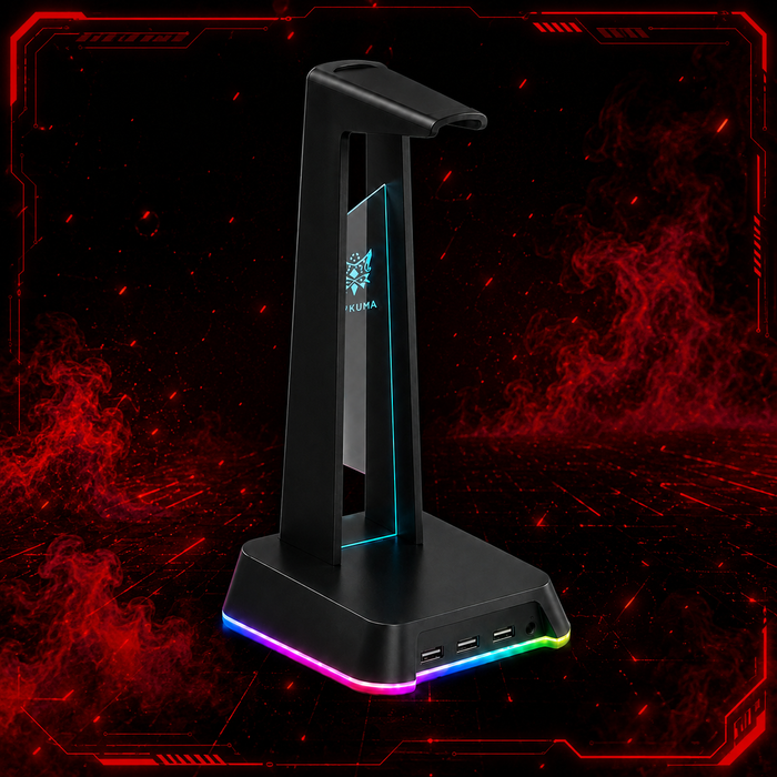 Support casque gaming RGB ST2 avec base LED détachable et ports USB