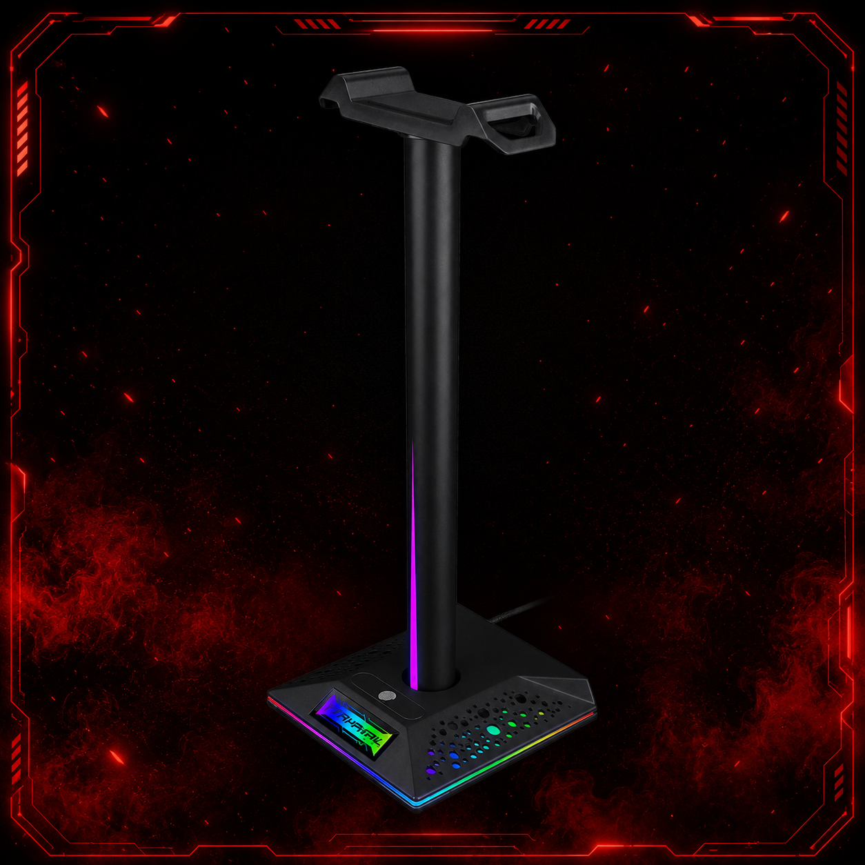 Support casque gaming RGB avec éclairage ambiant et double port USB