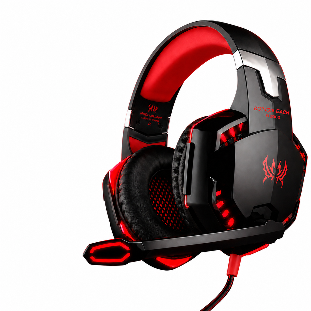 Casque gaming filaire surround noir et rouge avec micro et LED