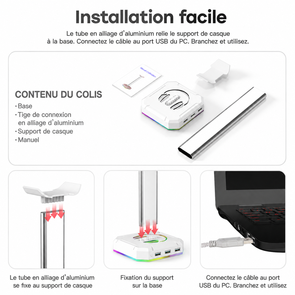 Support casque gaming RGB ZUOYA au design e-sport avec éclairage ambiant