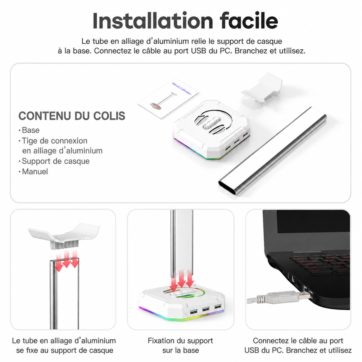 Support casque gaming RGB ZUOYA au design e-sport avec éclairage ambiant