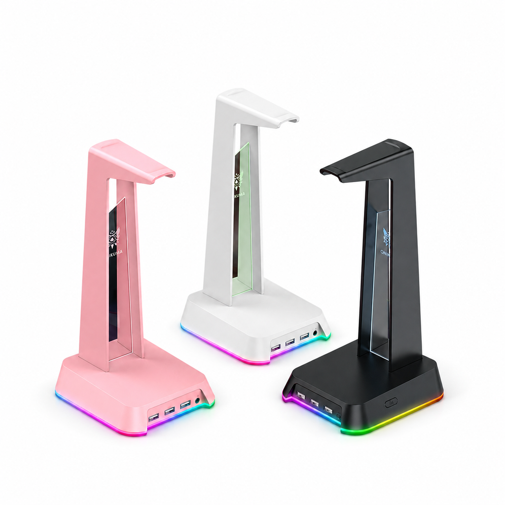 Support casque gaming RGB ST2 avec base LED détachable et ports USB