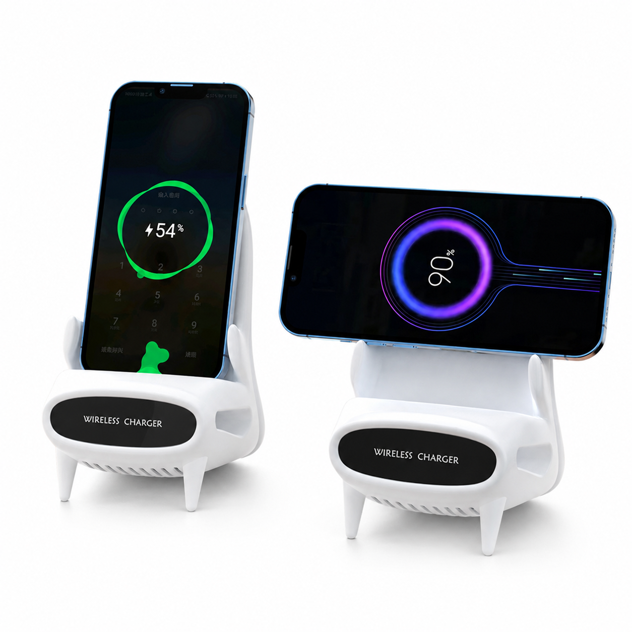 Support téléphone de bureau en forme de mini chaise avec chargeur sans fil 10W