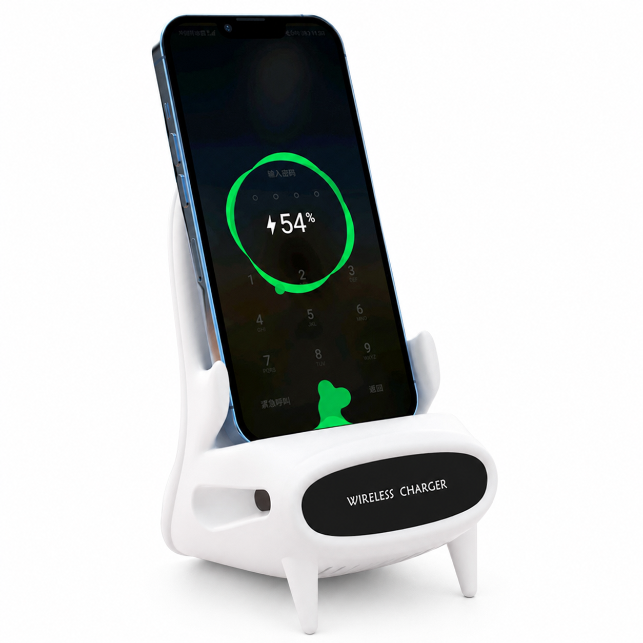 Support téléphone de bureau en forme de mini chaise avec chargeur sans fil 10W