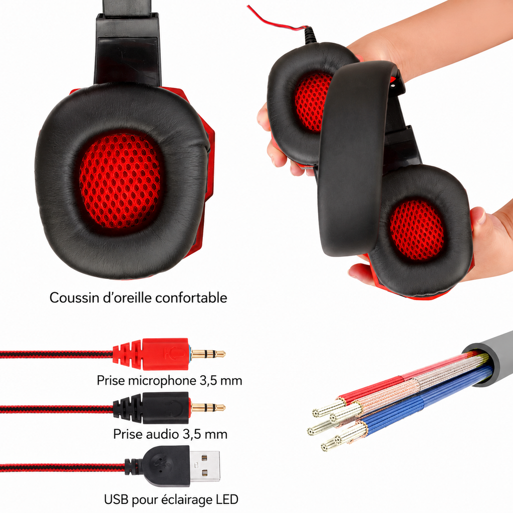 Casque gaming filaire LED avec micro – PC, PS4, Xbox