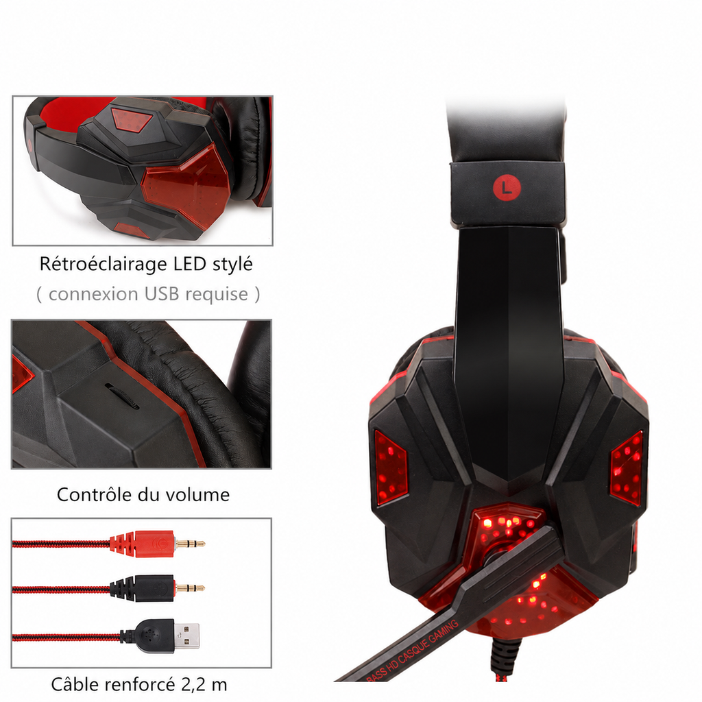 Casque gaming filaire LED avec micro – PC, PS4, Xbox